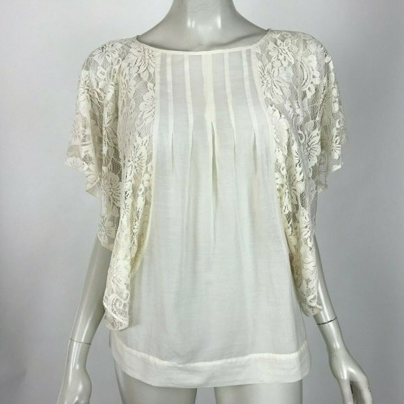 Joie Joyce Top Silk Blend Voile Lace Sleeve Blouse - Picture 1 of 8